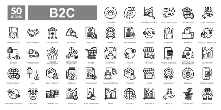 B2C icon collection set.Simple line vector