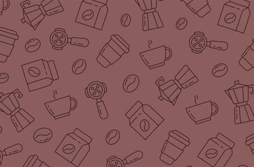 Brown vector coffee illustration background.