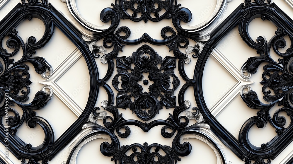 Poster A repeating lattice pattern in black and white, with intricate and symmetrical details. 