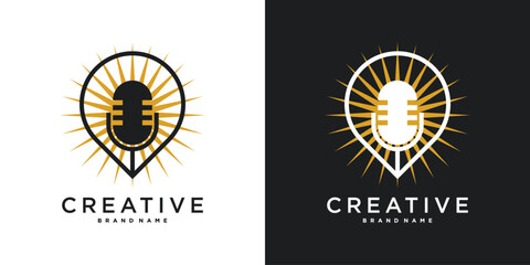 Microphone/podcast logo design, singer star. Premium Vector