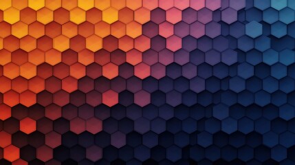 A vibrant hexagonal pattern transitioning from warm orange to deep blue, showcasing an abstract geometric design.