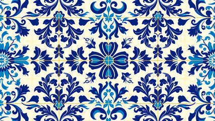 Blue lines floral pattern of Iranian Tiles for walls, wall paper style, transparent background, HD images