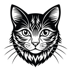 Detailed Black and White Cat Illustration
