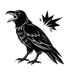 Obraz premium Black and White Crow Illustration with Burst Symbol