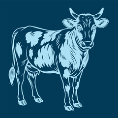 Vintage Cow Illustration on Teal Background