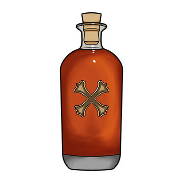recommend clip art: Pirate rum bottle illustration on transparent background. Fantasy item illustration