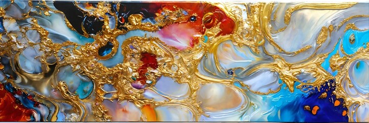 Fototapeta premium Colorful abstract painting oil and water with 3d golden 24k 