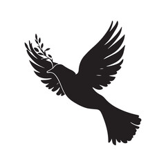 A silhouette of a dove flying with an olive branch in its beak, symbolizing peace and harmony.