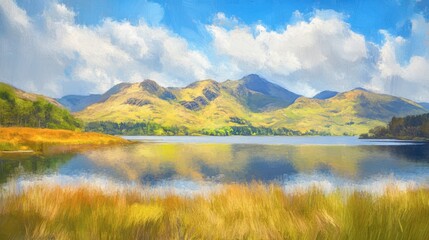 Serene Landscape with Mountains and Lake Reflection