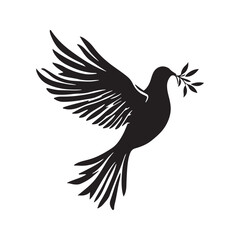 Obraz premium A silhouette of a dove flying with an olive branch in its beak, symbolizing peace and harmony.