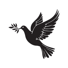 Obraz premium A silhouette of a dove flying with an olive branch in its beak, symbolizing peace and harmony.