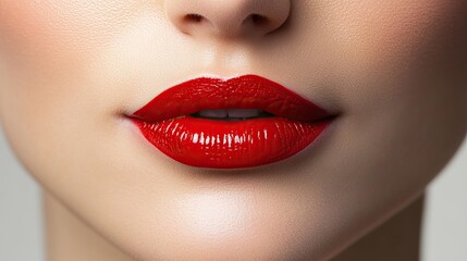 Fototapeta premium Bright red female lips isolated on a white background. Generated by artificial intelligence.