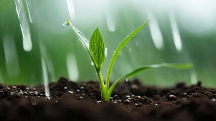 rain soil drops rich Young seedling brown outdoors growing plant leaf growth dirtied life isolated germinating tree new agriculture nature germ bud dirt earth small environment spring gardening groun