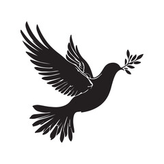 Obraz premium A silhouette of a dove flying with an olive branch in its beak, symbolizing peace and harmony.