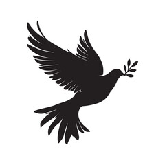 Obraz premium A silhouette of a dove flying with an olive branch in its beak, symbolizing peace and harmony.