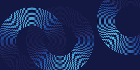 Abstract blue glowing geometric lines on dark blue background. Modern shiny blue circle lines pattern. Futuristic technology concept. Suit for cover, poster,