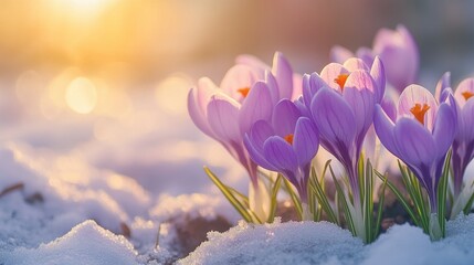 Early Spring Blooms of Purple Crocus Flowers