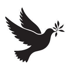 A silhouette of a dove flying with an olive branch in its beak, symbolizing peace and harmony.