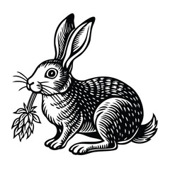 Black and White Rabbit Illustration with Plant