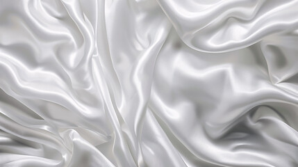 Obraz premium White Gray Satin Texture: White Silver Fabric Silk Panorama Background with Beautiful Soft Blur Pattern