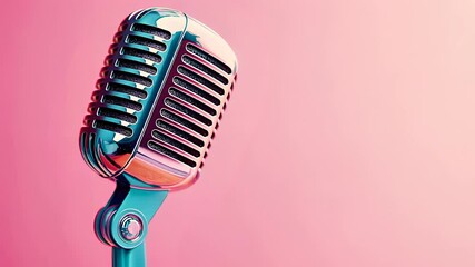 Vintage chrome microphone isolated on white background, perfect for retro music studio or karaoke equipment