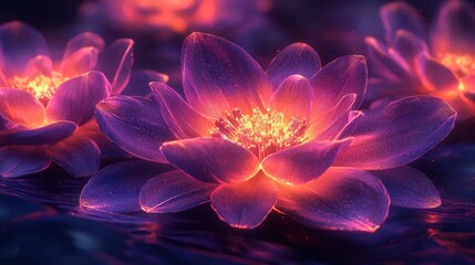 Vibrant iridescent flower pattern with glowing layered petals in dreamy setting