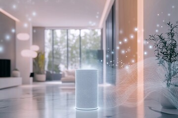 Modern Smart Home Interior with EMF Shielded Ventilation System and Subtle Electromagnetic Signals