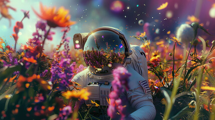 Astronaut and flowers