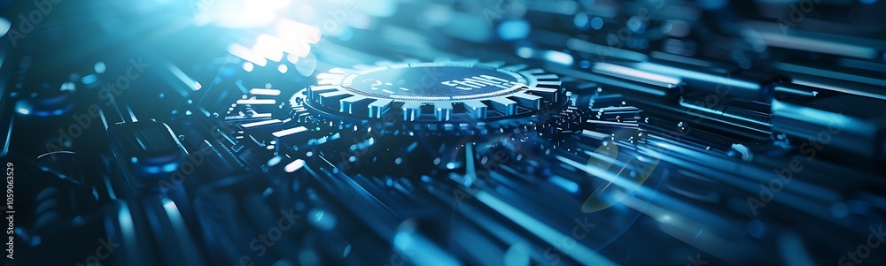 Poster A vibrant, futuristic depiction of intricate circuits and digital elements, representing technology and innovation in a cyber environment.