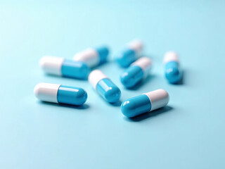 blue and white capsules, medication