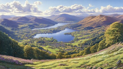 Obraz premium Serene Landscape with Lake and Mountains in Daylight