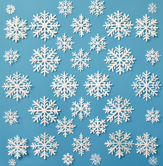 Snowflake pattern, light blue background, white snowflakes