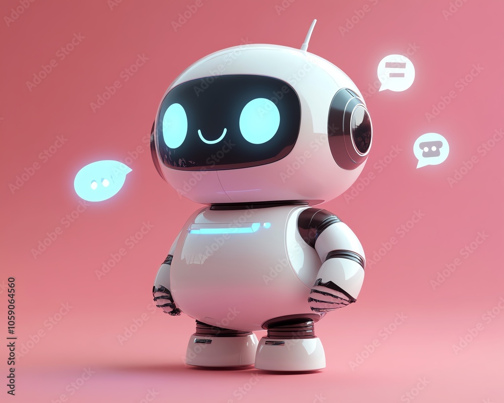Leinwandbilder Visual of a chatbot character with playful speech bubbles, emphasizing a friendly and interactive dialogue, representing the userfriendly aspect of generative AI