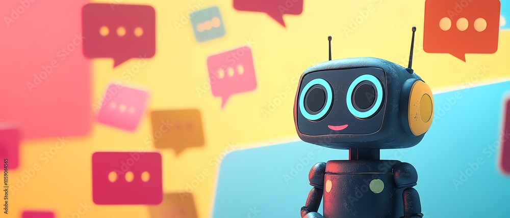 Leinwandbilder Visual of a chatbot character with playful speech bubbles, emphasizing a friendly and interactive dialogue, representing the userfriendly aspect of generative AI
