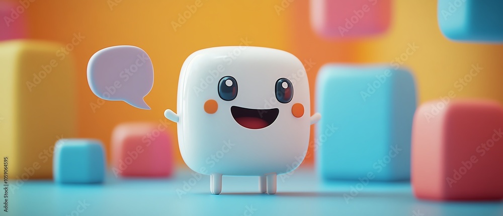 Aufkleber Visual of a chatbot character with playful speech bubbles, emphasizing a friendly and interactive dialogue, representing the userfriendly aspect of generative AI