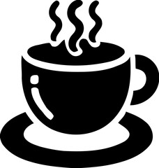 Silhouette of hot coffee cup with steam, beverage and relaxation icon, morning coffee illustration

