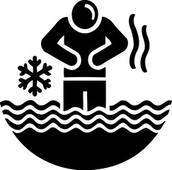 Silhouette of person in cold water with snowflake, winter swimming and ice bathing icon, health and endurance illustration
