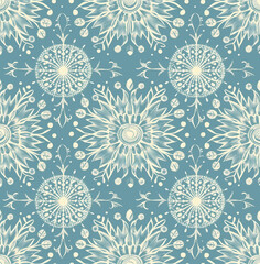 Fototapeta premium Snowflake pattern, dark blue background, white snowflakes