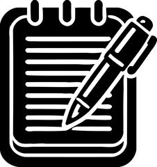 Silhouette of notepad with pen, writing and notes icon, stationery and journaling illustration
