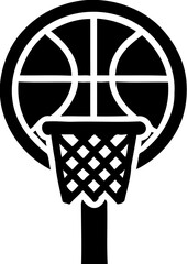 Silhouette of basketball hoop with ball, sports and recreation icon, basketball game illustration
