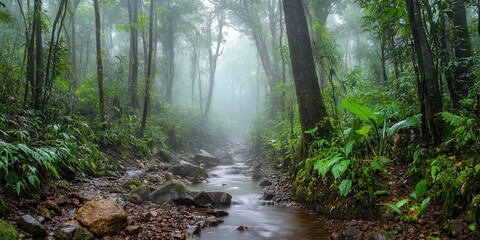 Obraz premium Misty Forest Stream