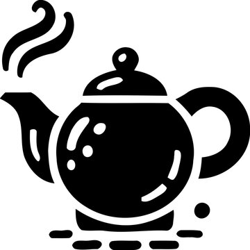 Silhouette of teapot with steam, tea and hot beverage icon, kitchen and relaxation illustration
