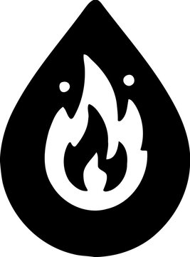 Silhouette of water drop with flame, fire and water icon, energy and element illustration
