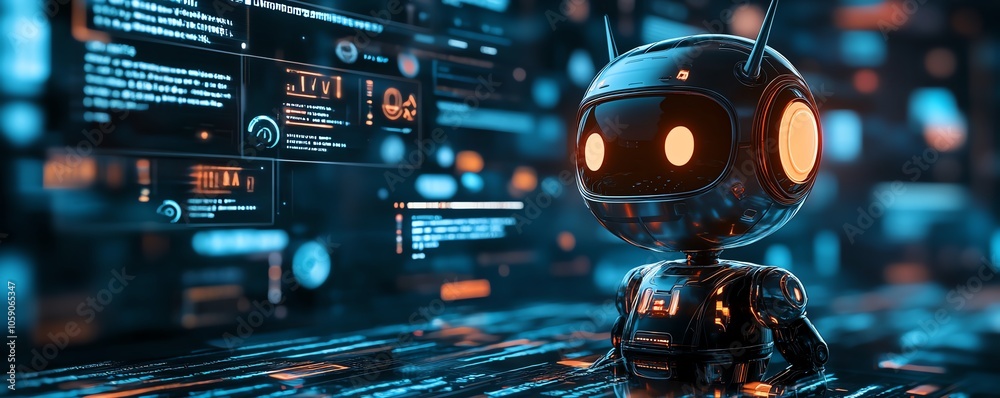 Leinwandbilder Visual representation of a friendly chatbot with a welcoming expression, engaging users through dynamic speech bubbles, emphasizing the power of generative AI in communication