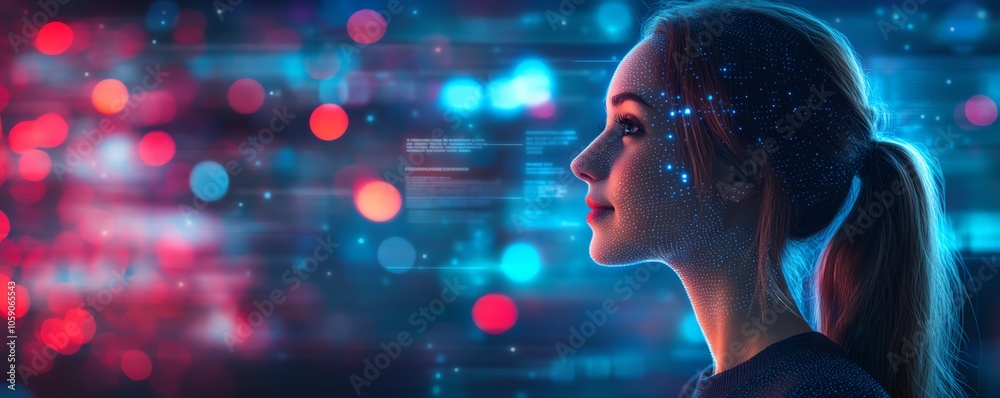 Leinwandbilder Visual representation of a friendly chatbot with a welcoming expression, engaging users through dynamic speech bubbles, emphasizing the power of generative AI in communication