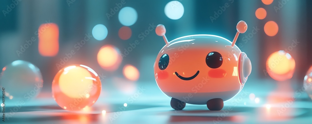 Leinwandbilder Visual representation of a friendly chatbot with a welcoming expression, engaging users through dynamic speech bubbles, emphasizing the power of generative AI in communication