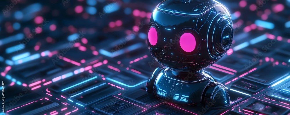 Aufkleber Visual representation of a friendly chatbot with a welcoming expression, engaging users through dynamic speech bubbles, emphasizing the power of generative AI in communication
