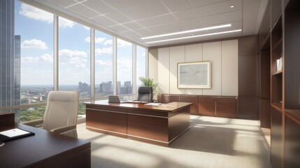 Fototapeta premium Modern Office Interior with City View