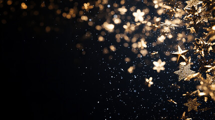 Sparkling golden stars and shimmering dust create a magical atmosphere during a festive celebration at night