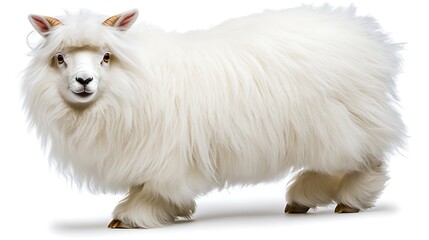 Fluffy White Sheep Standing on White Background